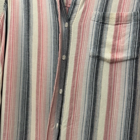 Cloth & Stone Linen Blend Striped Sleeveless Shirt Dress Frayed Hem Size Medium - Picture 6 of 15